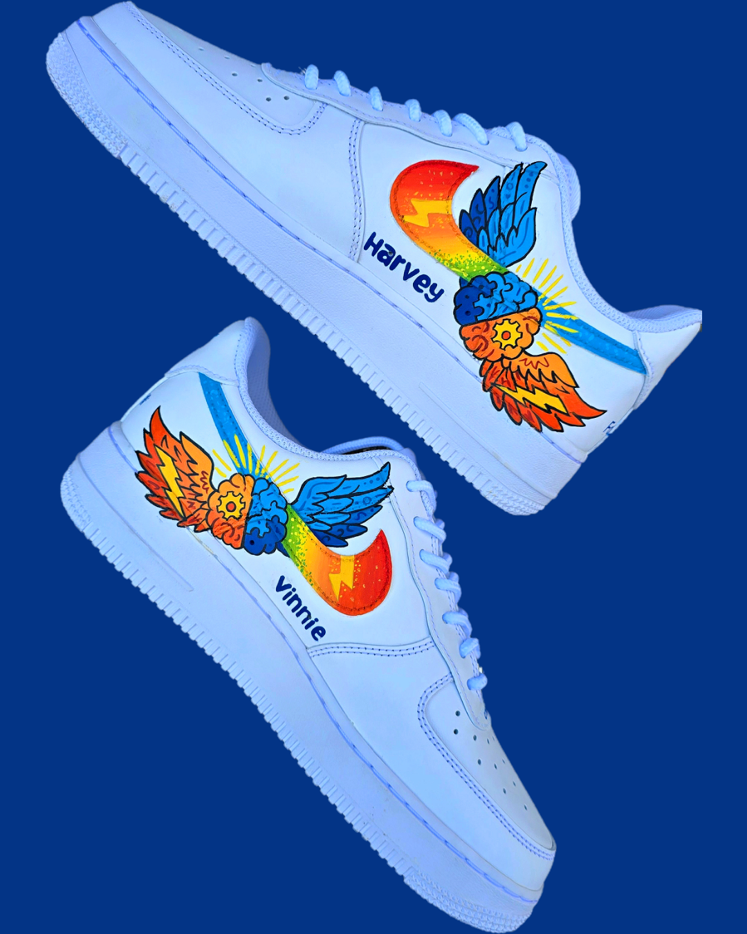 Custom hand-painted Nike Air Force 1 sneakers featuring a vibrant ADHD and Autism awareness design. Includes colourful puzzle pieces, infinity symbols, inspirational typography, and Chelsea FC Foundation branding. Crafted using waterproof and UV-protected leather paints for long-lasting wear. Each pair is unique, representing creativity, inclusivity, and neurodiversity. Perfect for collectors, awareness events, and personal expression.

