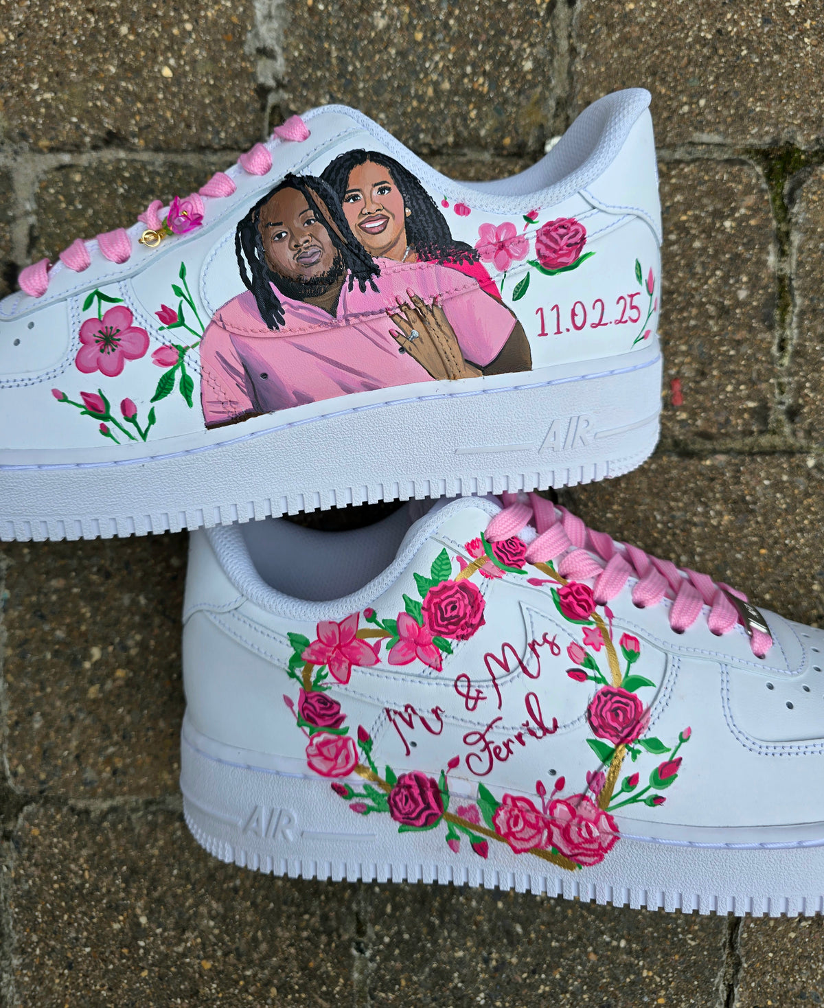 Weeding Af1 Mr. & Mrs. Wedding Bridal Custom Nike AF1 – Pink Floral Hand-Painted ...