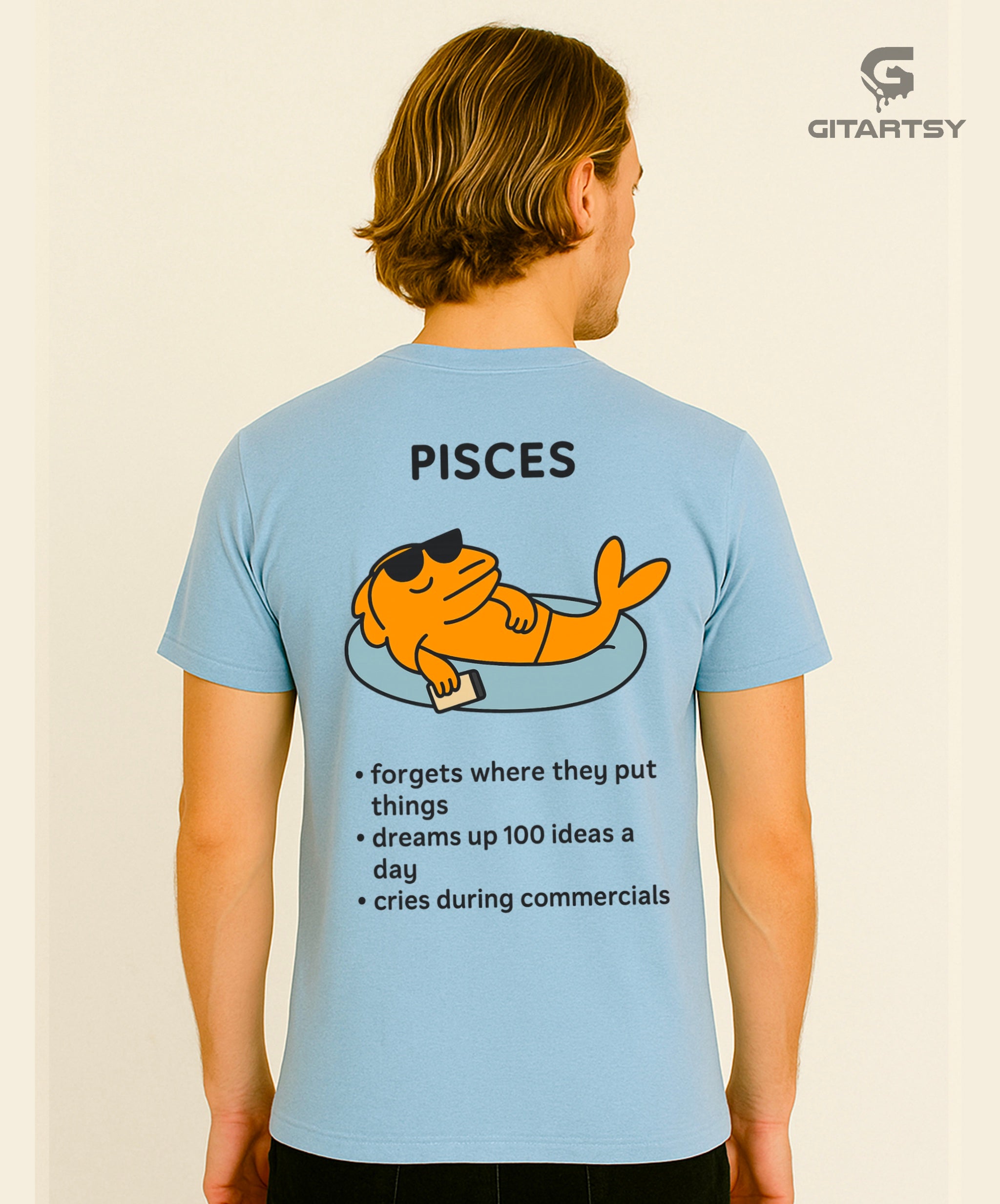 Pisces Zodiac T-Shirt – Funny Dreamy Fish Astrology Tee (Unisex) blue