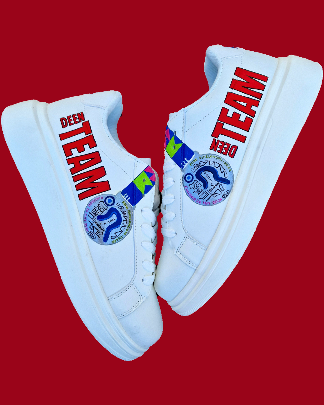 Ride London sneakers - hand painted custom sneakers for businesses and brands - athletes - unique branding shoes - The Deen Team