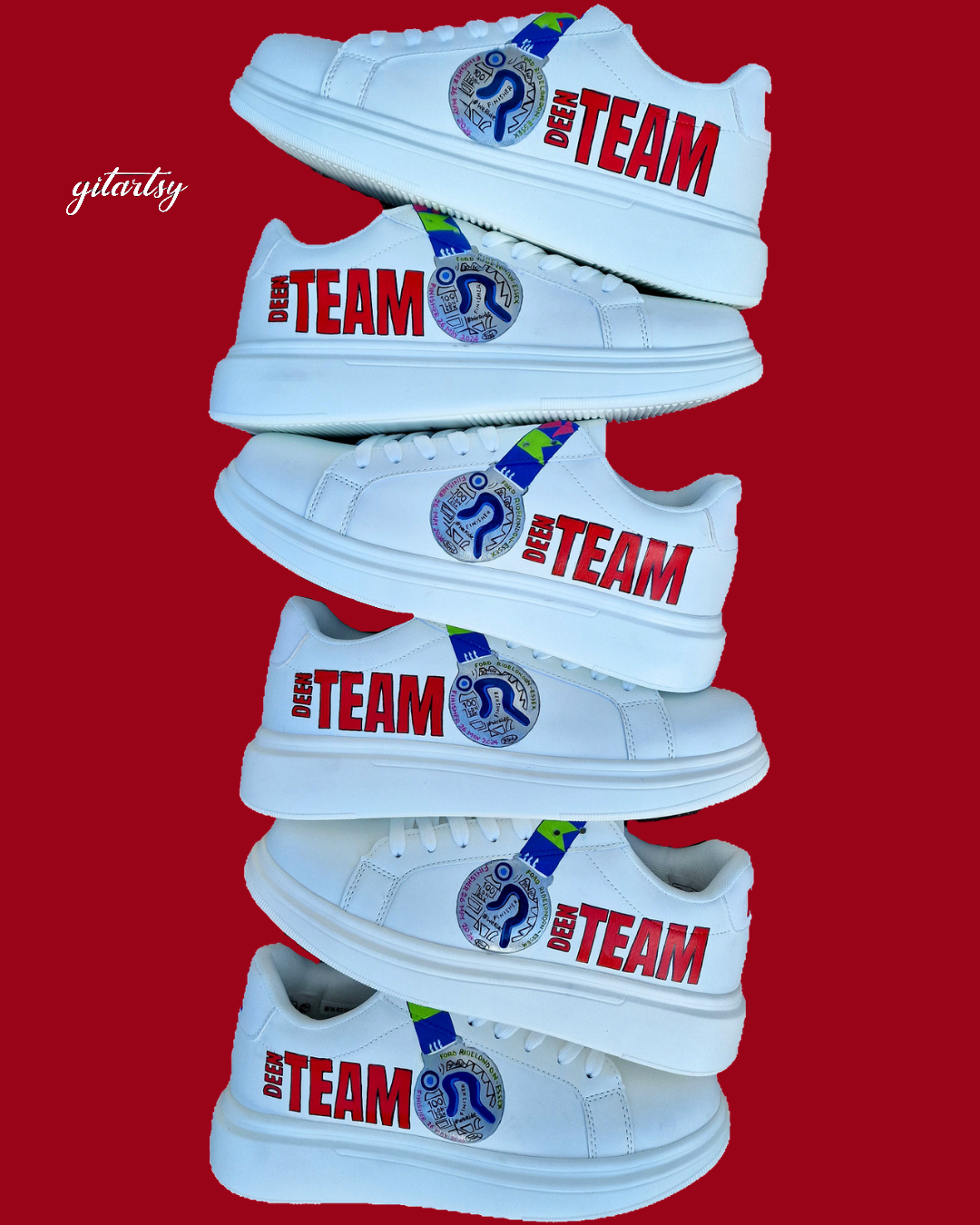 Ride London sneakers - hand painted custom sneakers for businesses and brands - athletes - unique branding shoes - The Deen Team