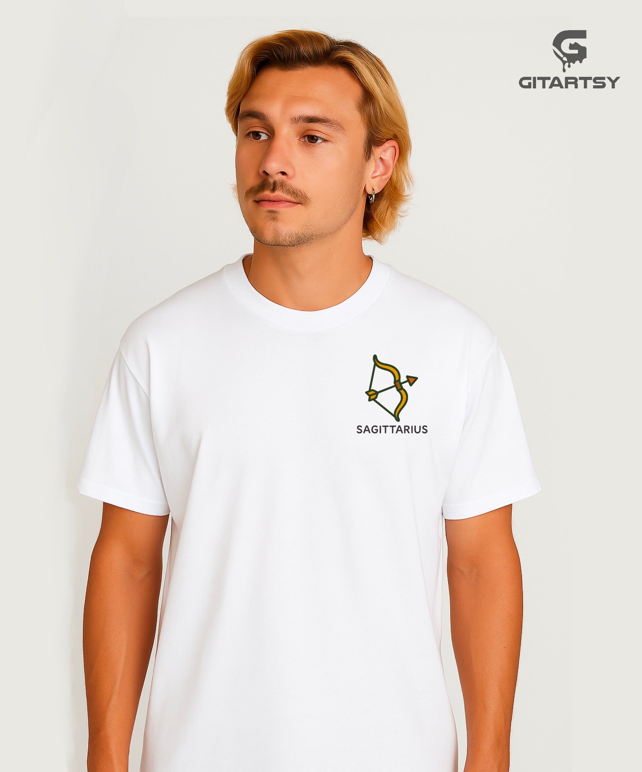 Sagittarius Zodiac Sign T-Shirt – Funny Travel-Loving Cartoon Tee (Unisex) white front