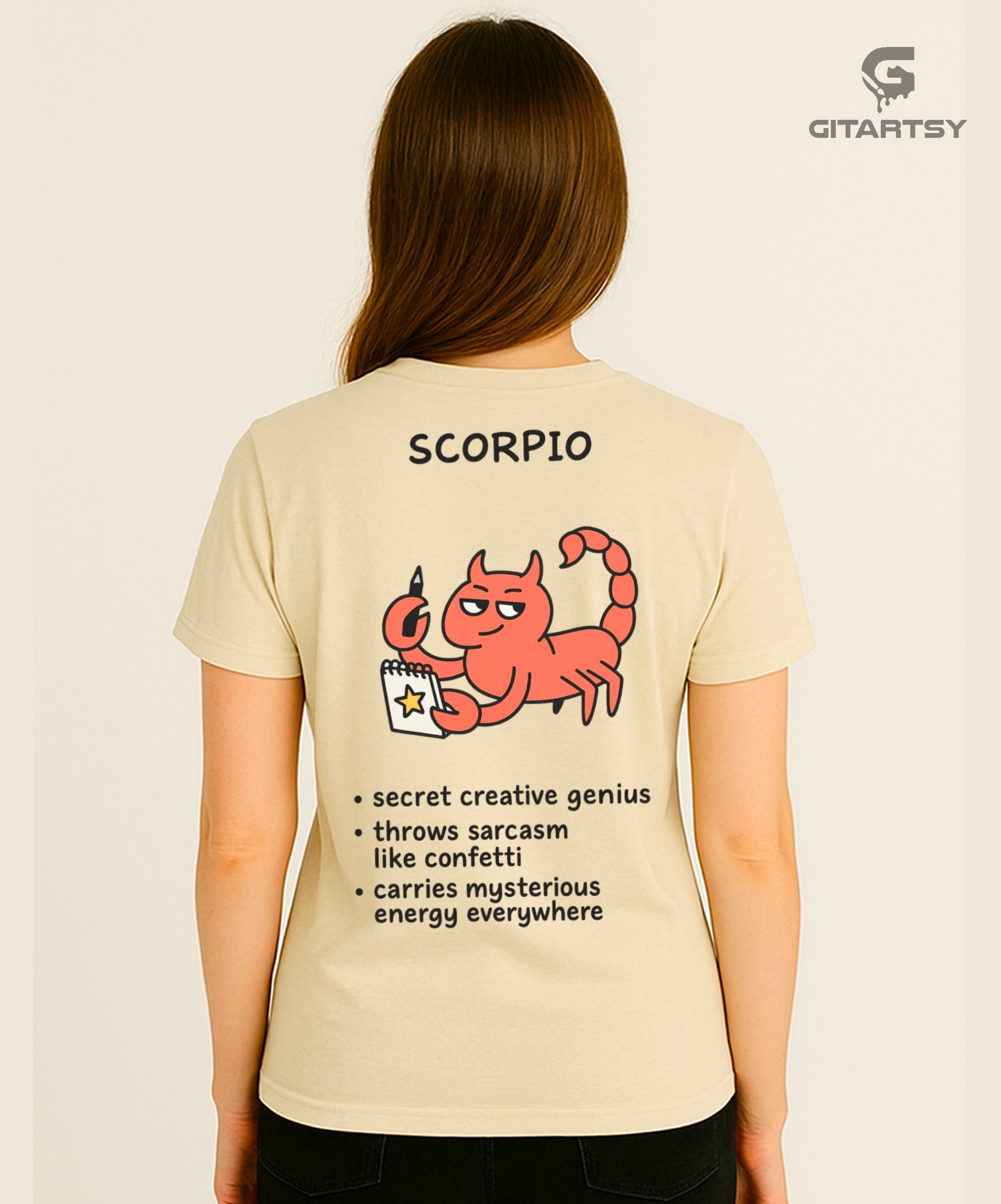Scorpio Zodiac Sign T-Shirt – Mysterious, Funny & Creative Astrology Tee (Unisex) beige