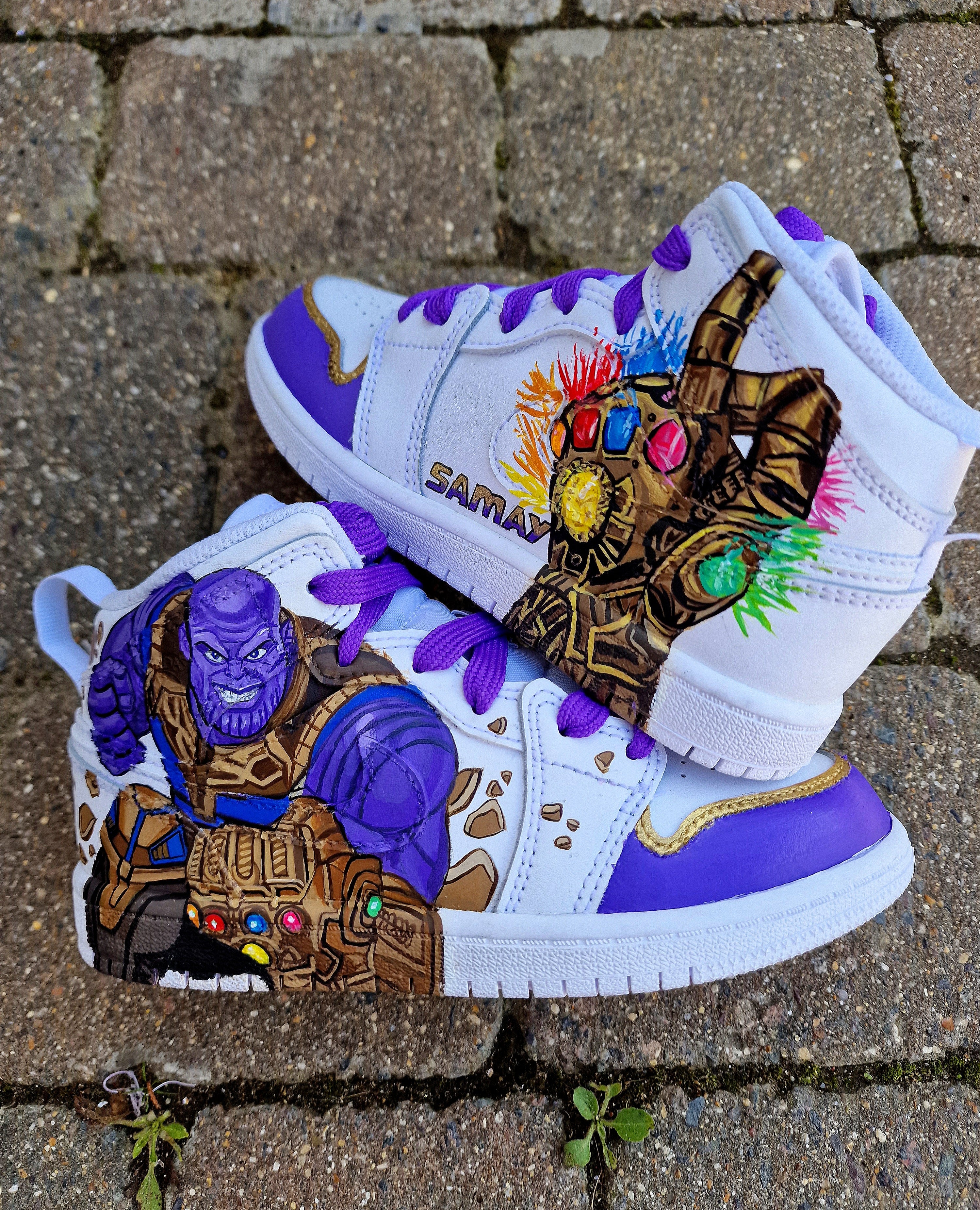 Thanos Custom Hand-Painted Marvel Nike Sneakers for Kids – Infinity Gauntlet Name Personalisation