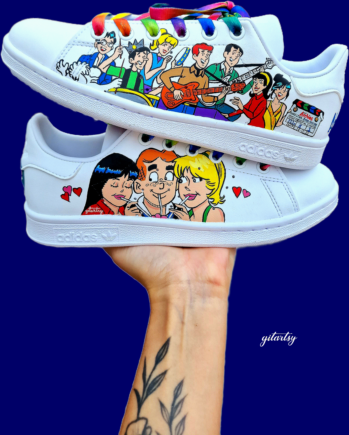 The Archies Cartoon Movie Custom Hand-Painted adidas Sneakers – Zoya Akhtar Inspired Design UK 3