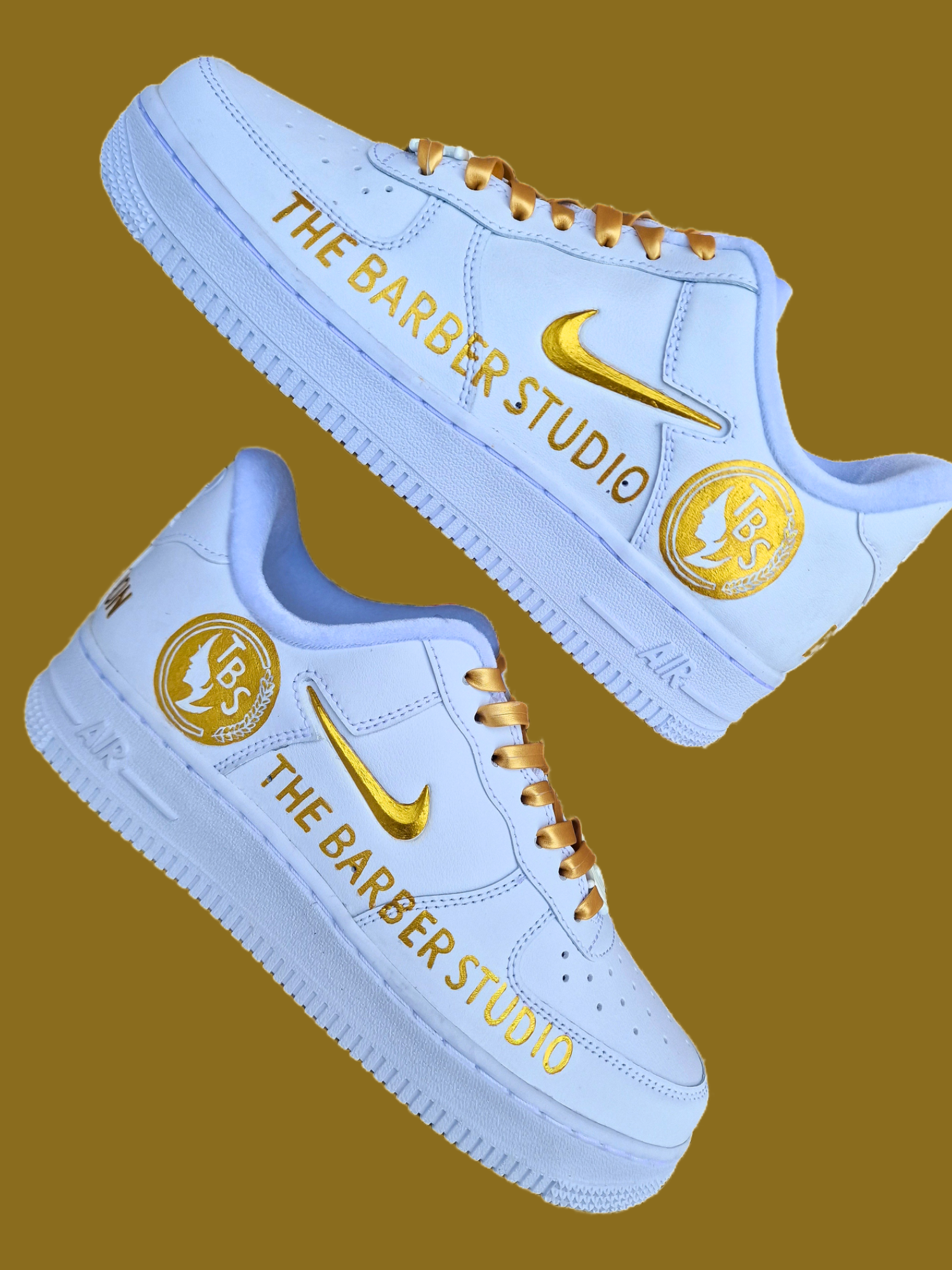 The Barber Studio - TBS brand-  custom hand painted sneakers for businesses and brands  - unique branding shoes 