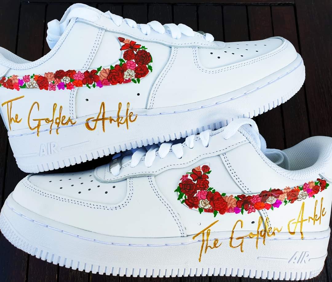 The Golden Ankle - jewellery business -  custom hand painted sneakers for businesses and brands  - unique branding shoes 