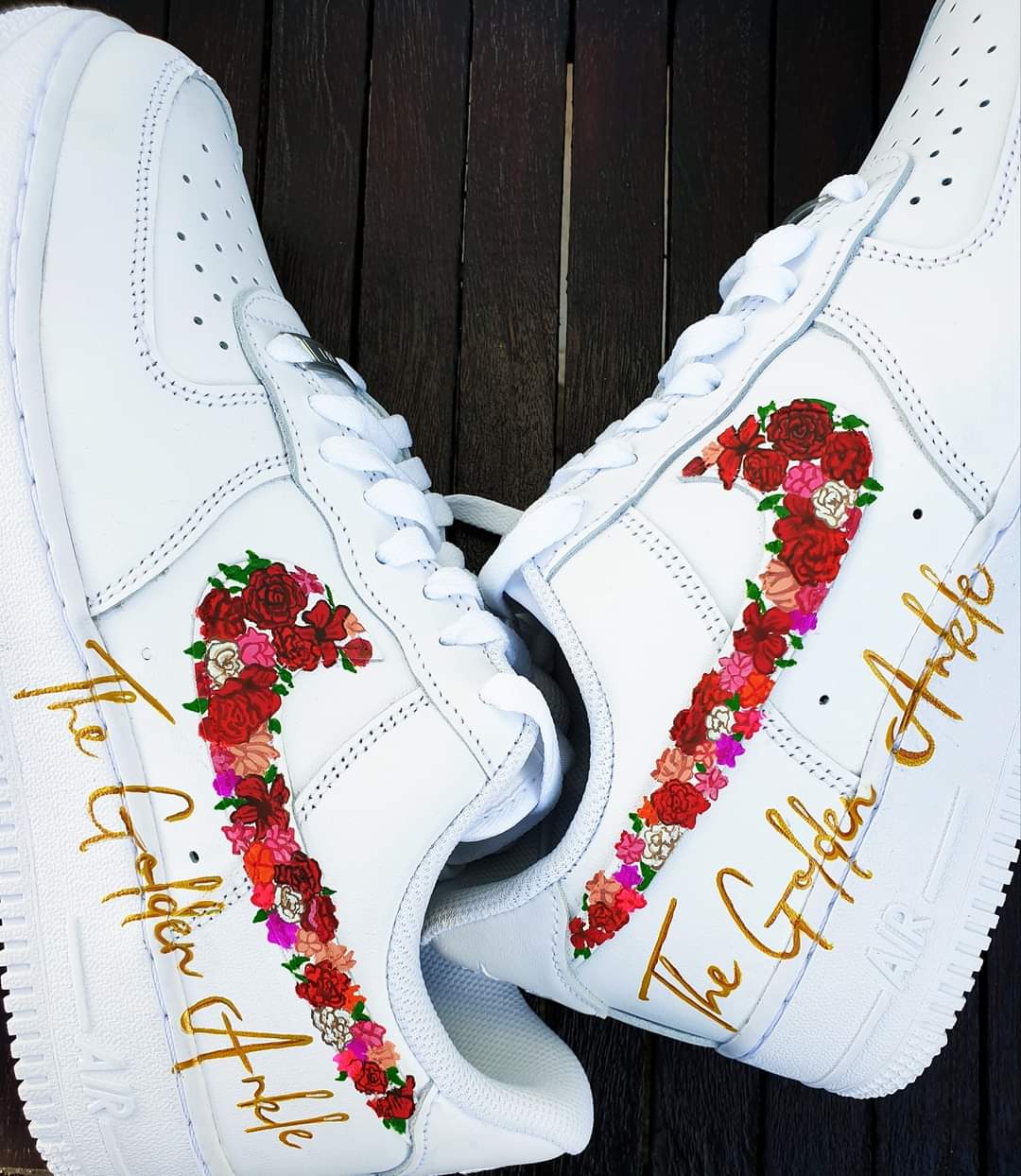 The Golden Ankle - jewellery business -  custom hand painted sneakers for businesses and brands  - unique branding shoes 