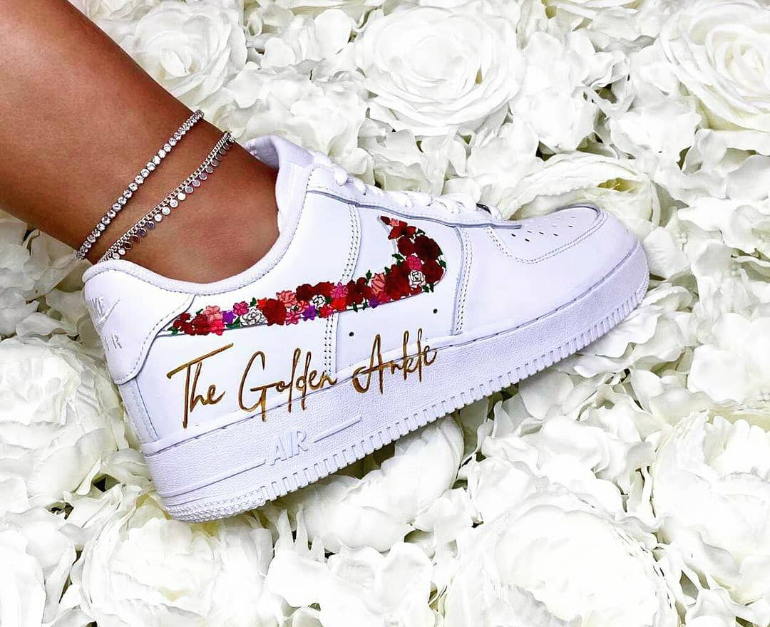 The Golden Ankle - jewellery business -  custom hand painted sneakers for businesses and brands  - unique branding shoes 