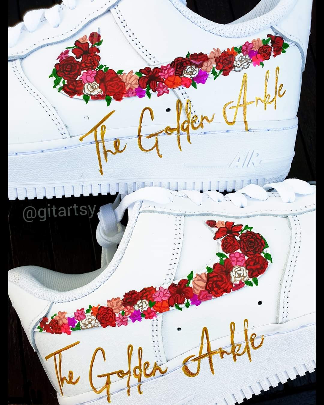 The Golden Ankle - jewellery business -  custom hand painted sneakers for businesses and brands  - unique branding shoes 
