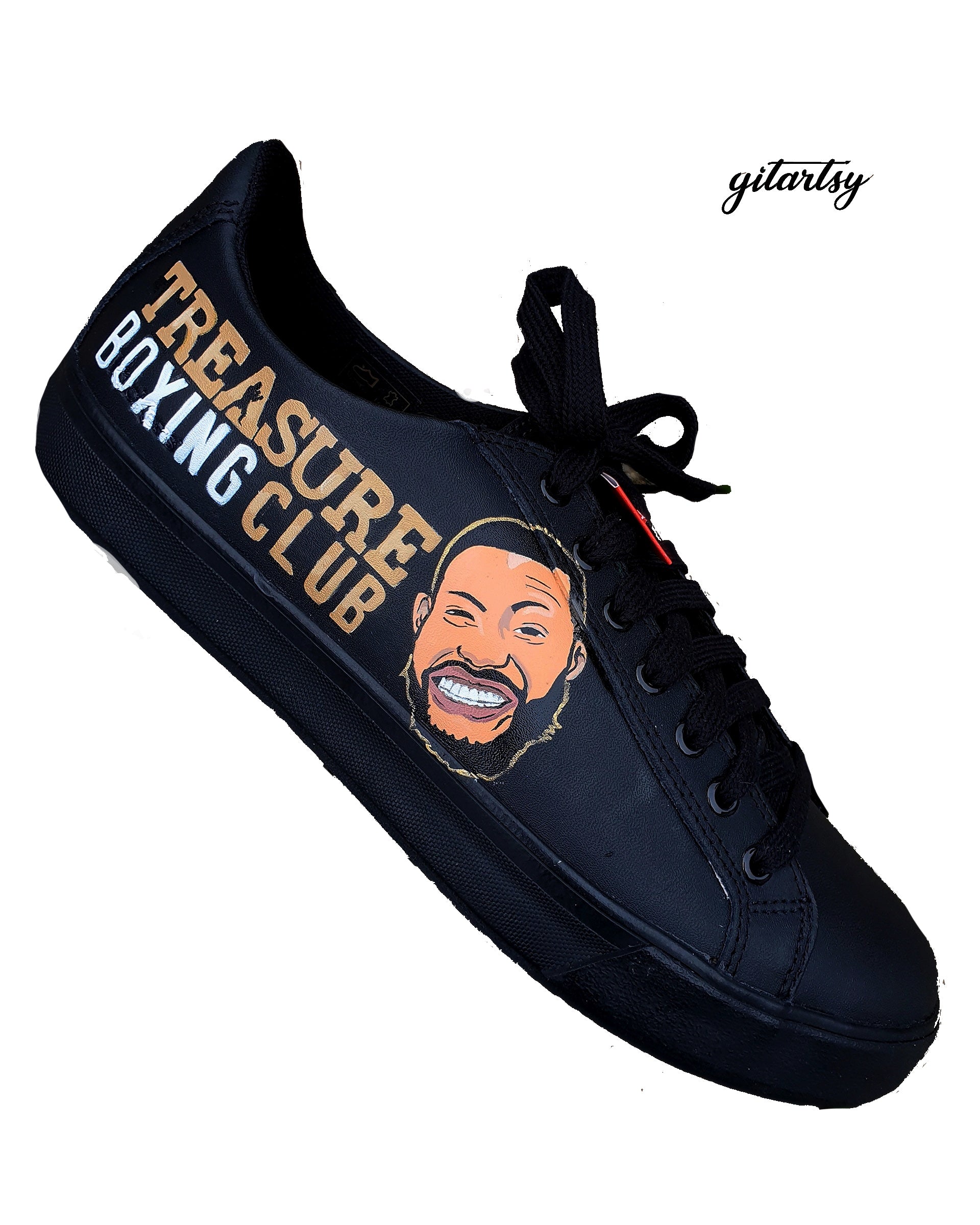 Treasure boxing club - boxing company logo -  custom hand painted sneakers for businesses and brands  - unique branding shoes 