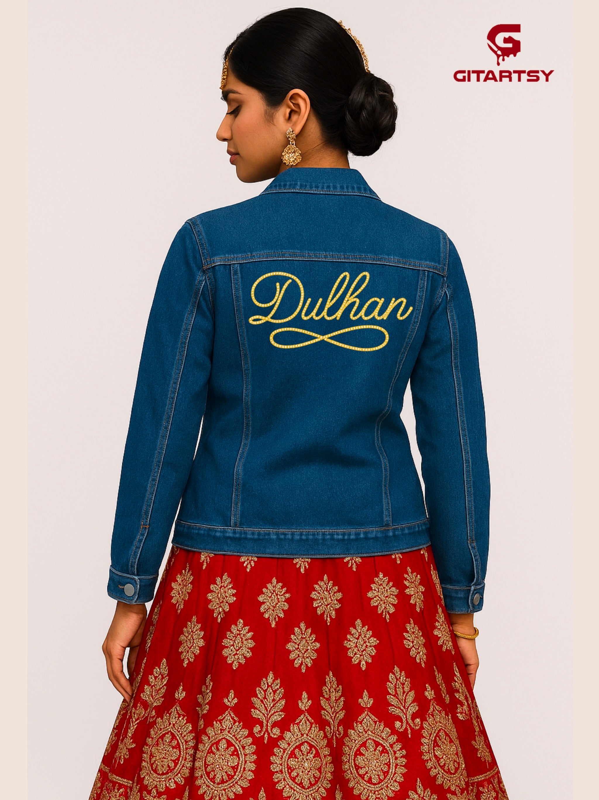 Custom “Dulhan” Denim Jacket for Indian Brides – Crystal Embellished in  Gold or Silver – Handmade Bridal Jacket