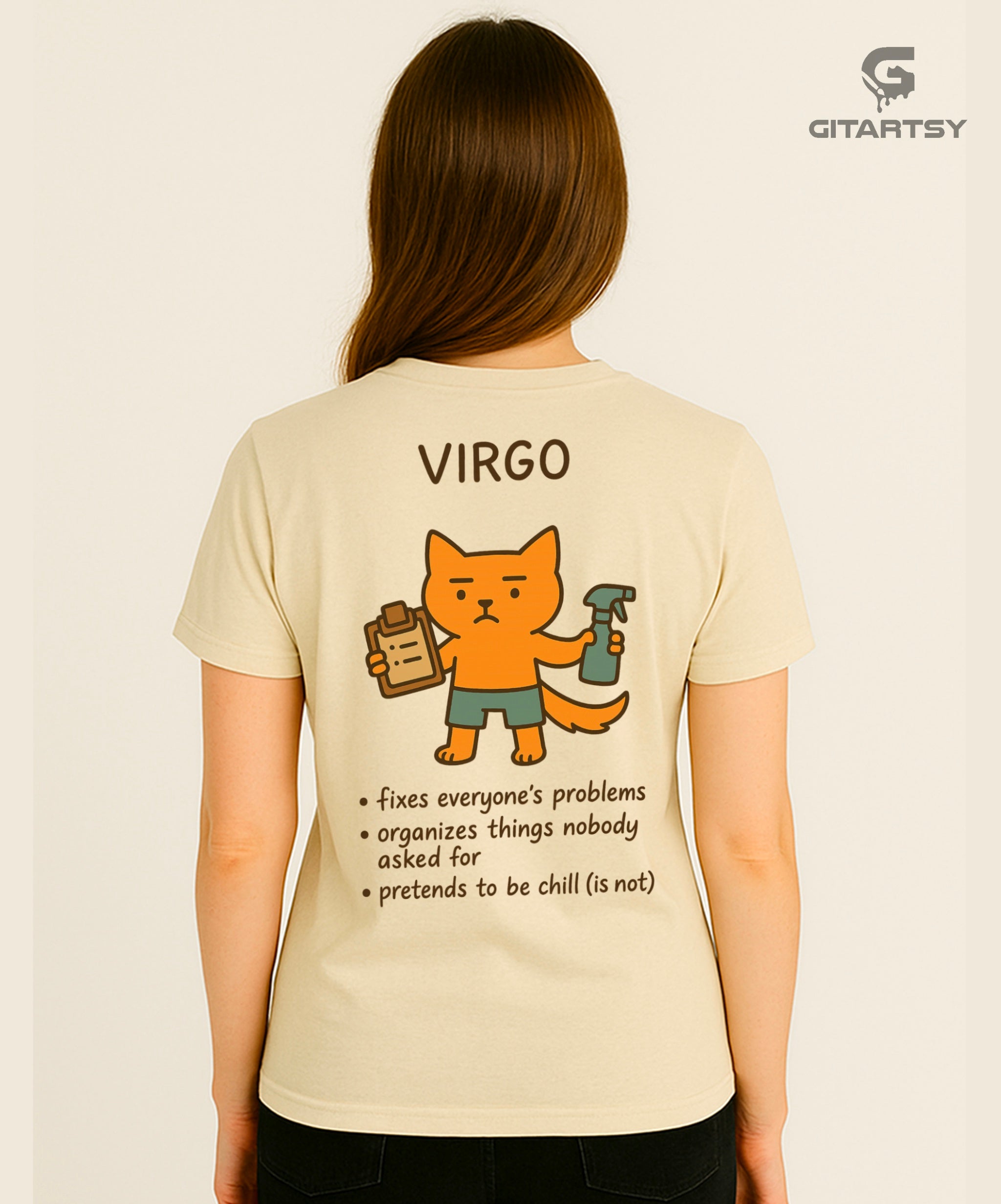 Virgo Zodiac T-Shirt – Funny Clean Freak Cat Astrology Tee (Unisex) beige