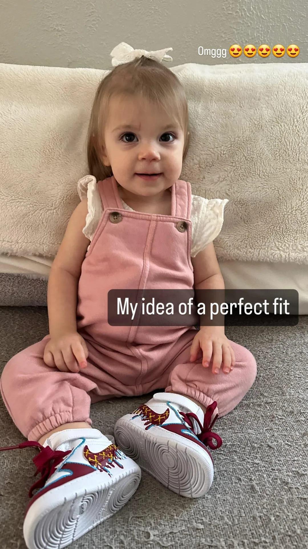 West ham custom sneakers worn by happy baby girl client