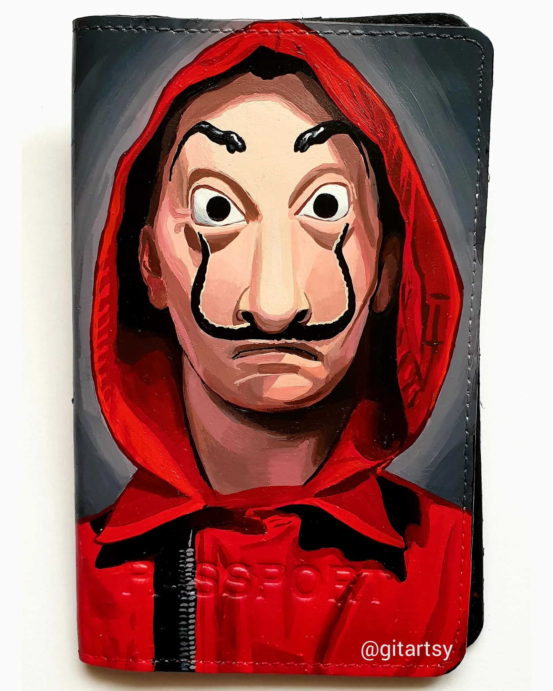 La Casa De Papel Money Heist - hand painted leather wallet - red and black