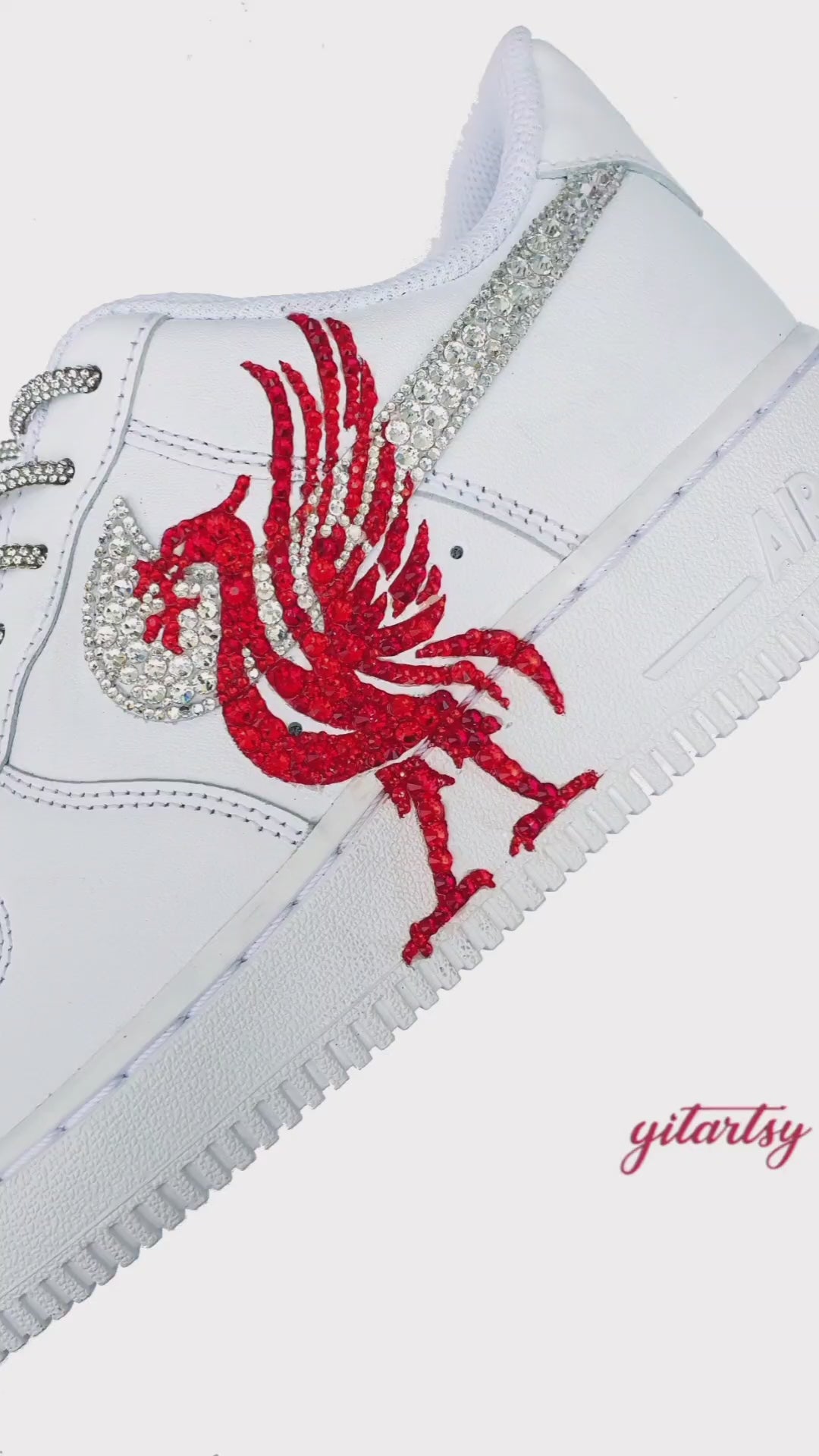 Nike AF1 sneakers decorated with Liverpool FC Liverbird and YNWA crystals  