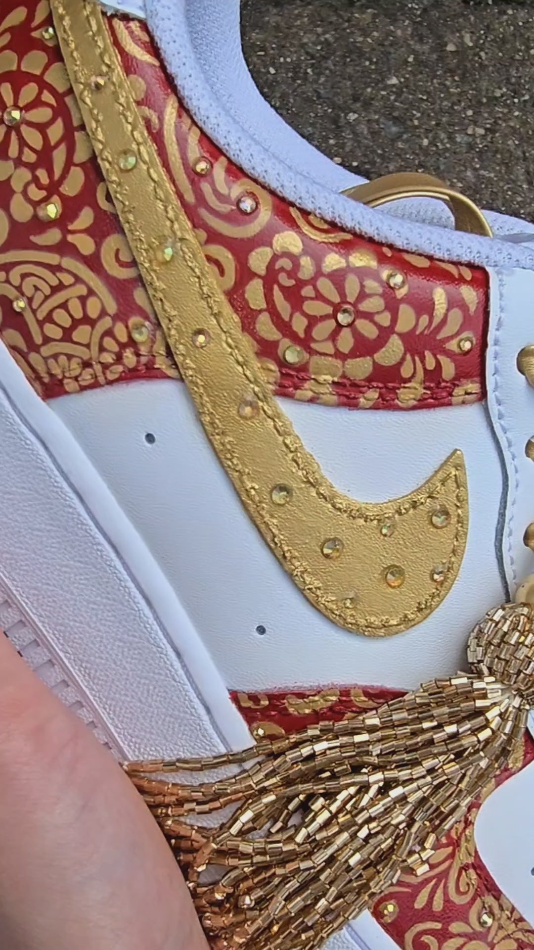 Indian Bridal Wedding Nike AF1 sneakers with crystals - hand-painted henna mehendi design
